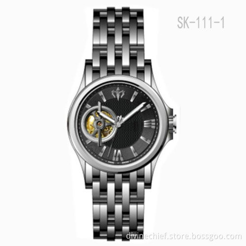 Fashion Men Wrist Watch 316L All Stainless Steel Automatic Skeleton Movement Watch